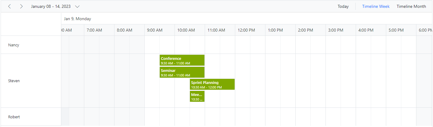 Timeline views with multiple resources
