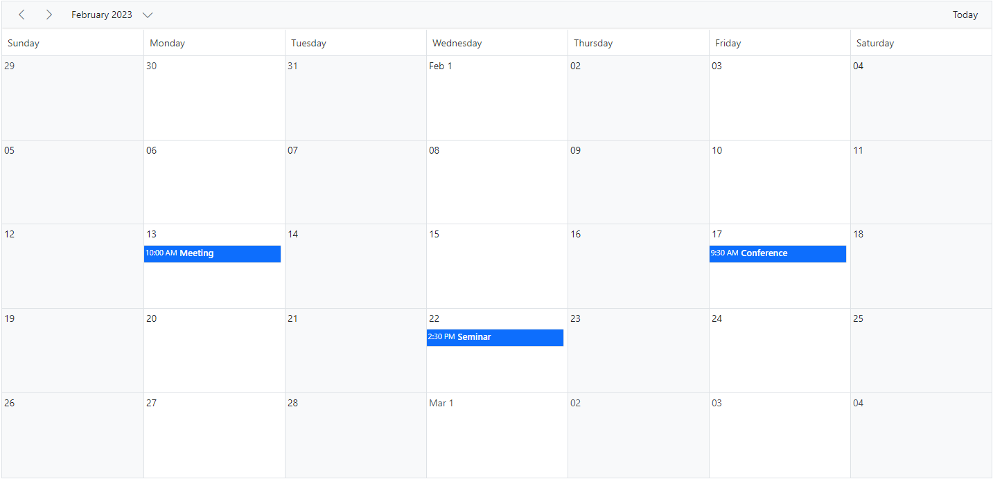 Displaying Month View