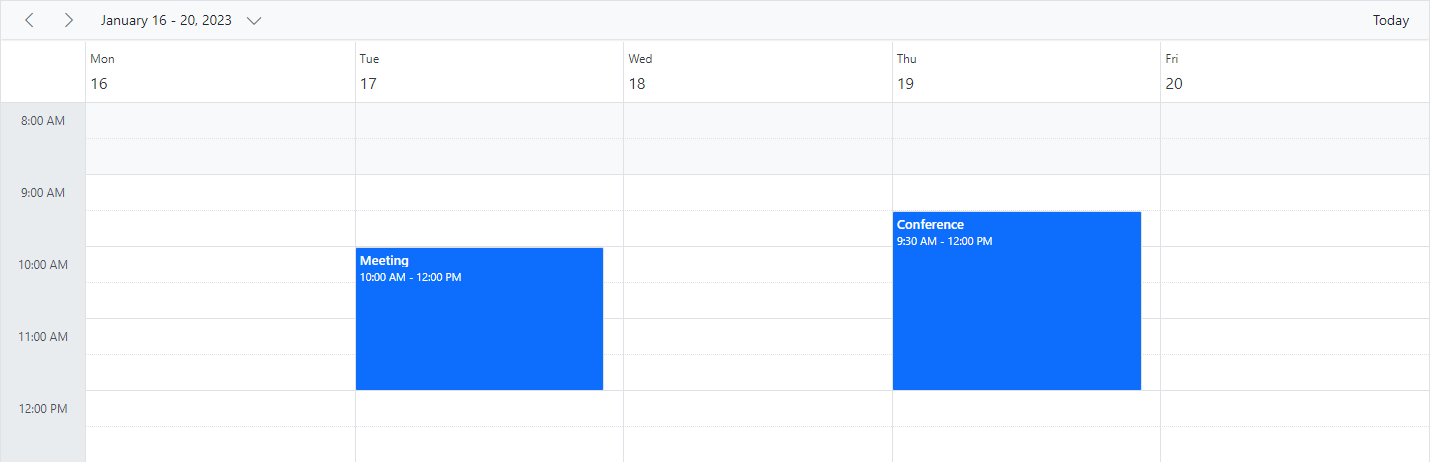 Displaying Work week View