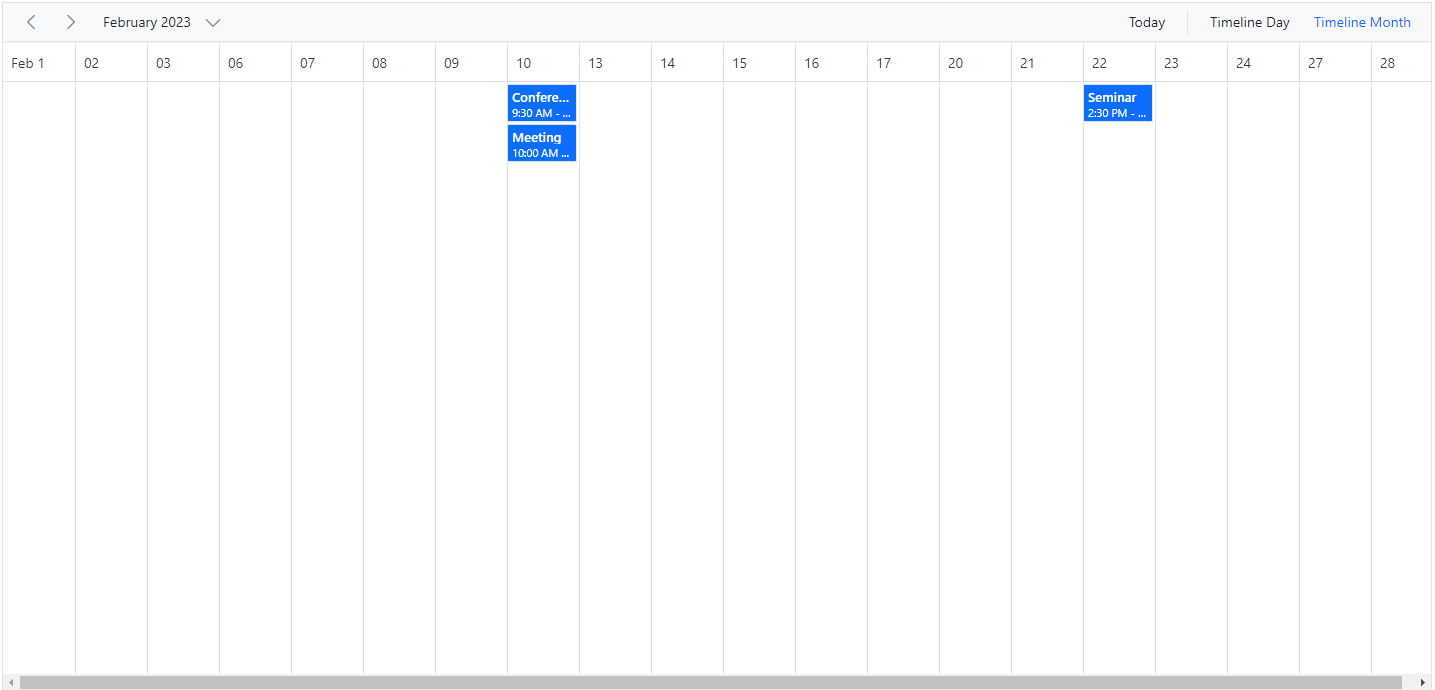 Displaying Timeline Month View in ASP.NET Core Scheduler