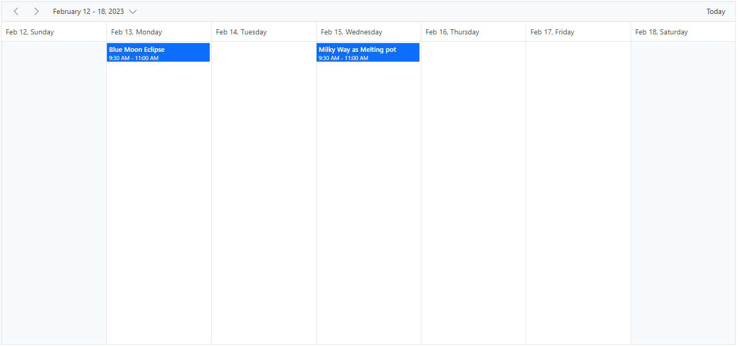 Displaying timeline Week View in ASP.NET Core Scheduler