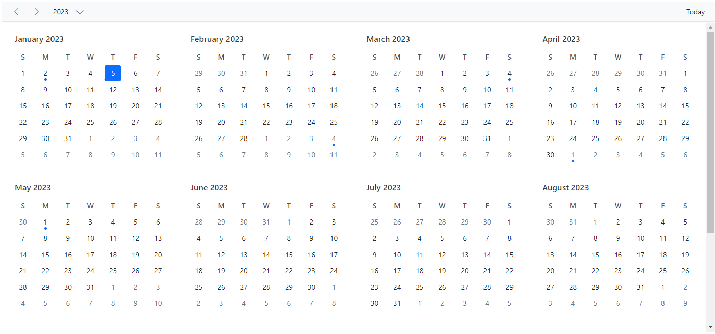 Displaying Year View in ASP.NET Core Scheduler