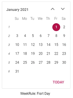 Blazor Calendar with WeekRule set to FirstDay