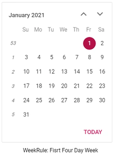 Blazor Calendar with WeekRule set to FirstFourDayWeek