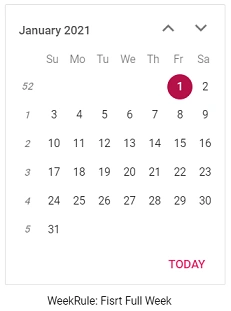 Blazor Calendar with WeekRule set to FirstFullWeek