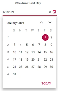 Blazor DatePicker displays Week Rule of FirstDay