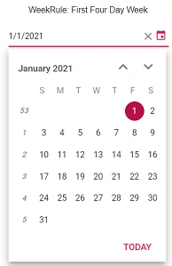Blazor DatePicker displays Week Rule of FirstFourDayWeek