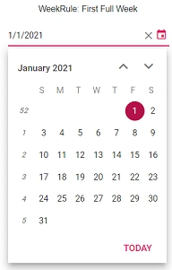 Blazor DatePicker displays Week Rule of FirstFullWeek