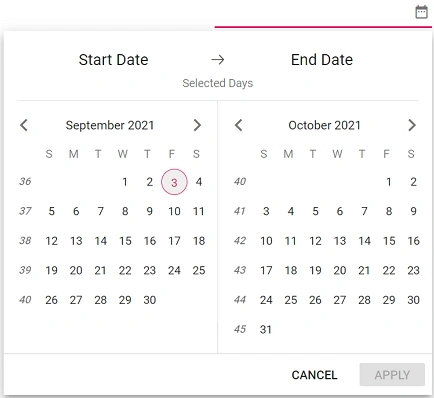 Blazor DateRangePicker with week numbers