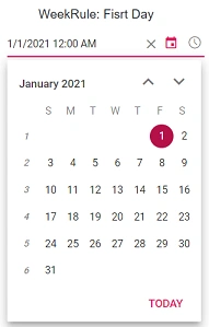 Blazor DateTimePicker displays Week Rule of FirstDay