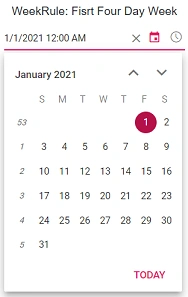 Blazor DateTimePicker displays Week Rule of FirstFourDayWeek