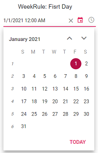 Blazor DateTimePicker displays Week Rule of FirstDay
