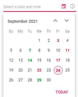 Blazor DateTimePicker highlighting special dates for personal and official appointments