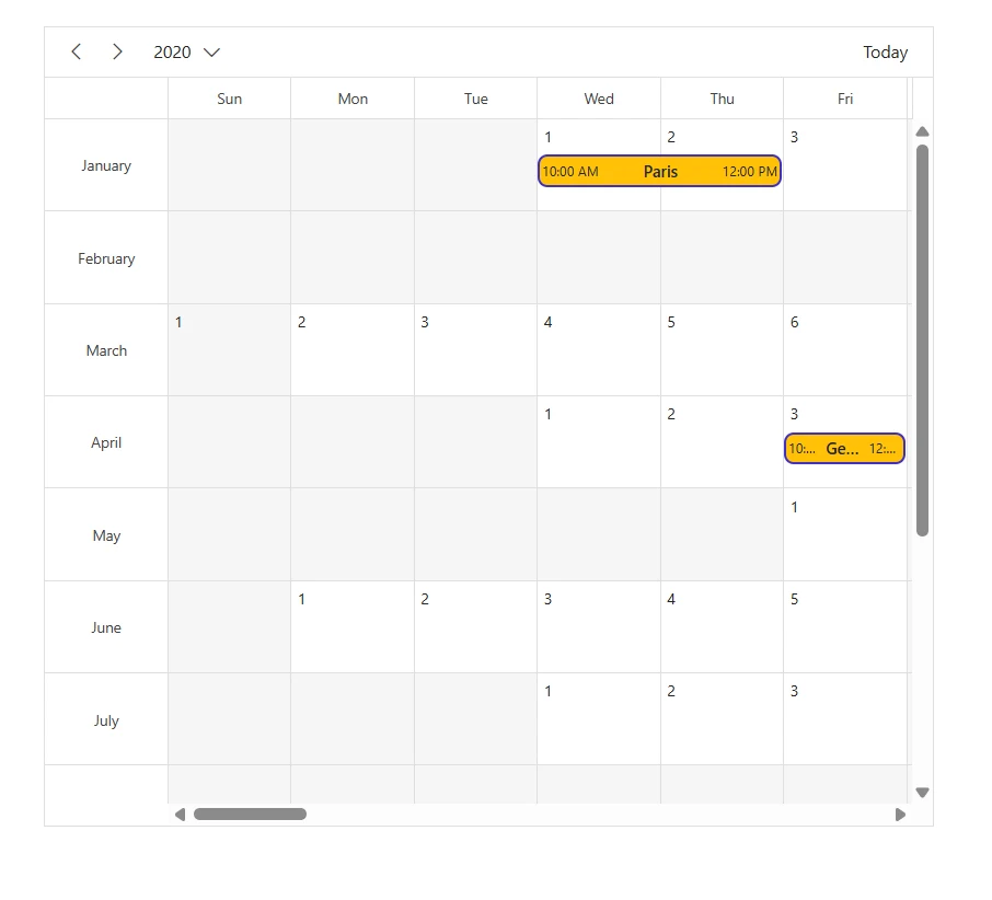 Appointments in timeline year view