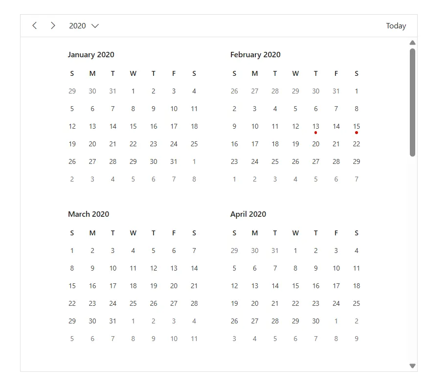 Appointments indicator in year view