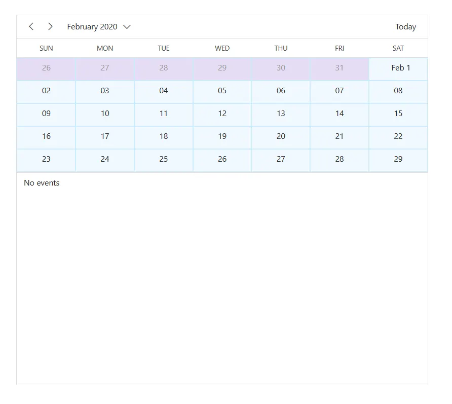 Work cells in month agenda view