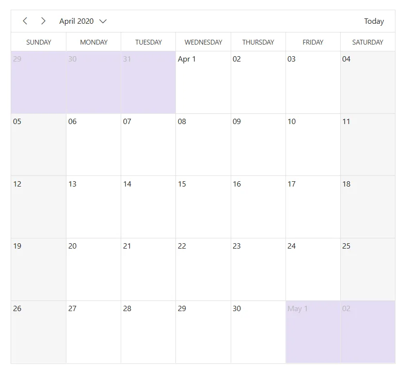 Other month work cells in month view