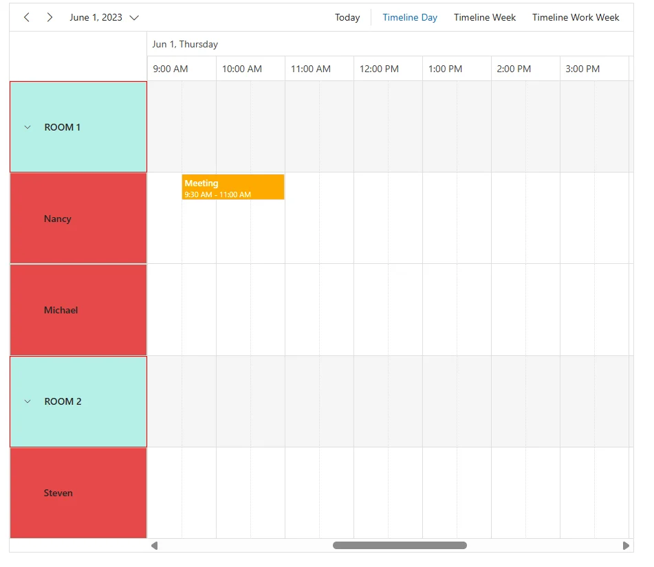 Parent and child resource cells in timeline month view
