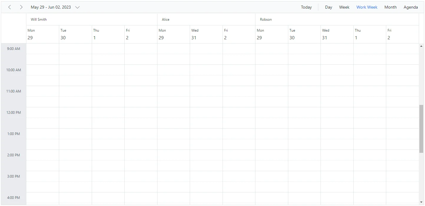 Resources with Different Workdays in Blazor Scheduler