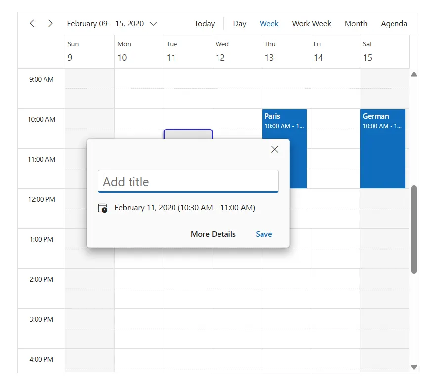 Selected cells in schedule