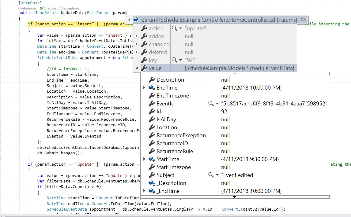 Updating Blazor Scheduler Events