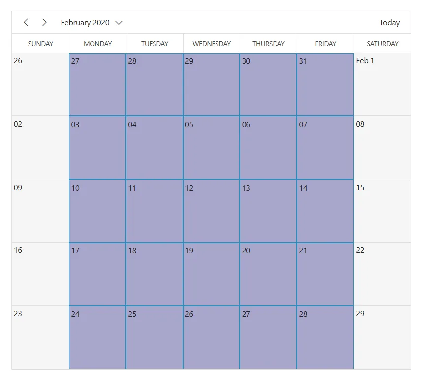 Work day cells in month view