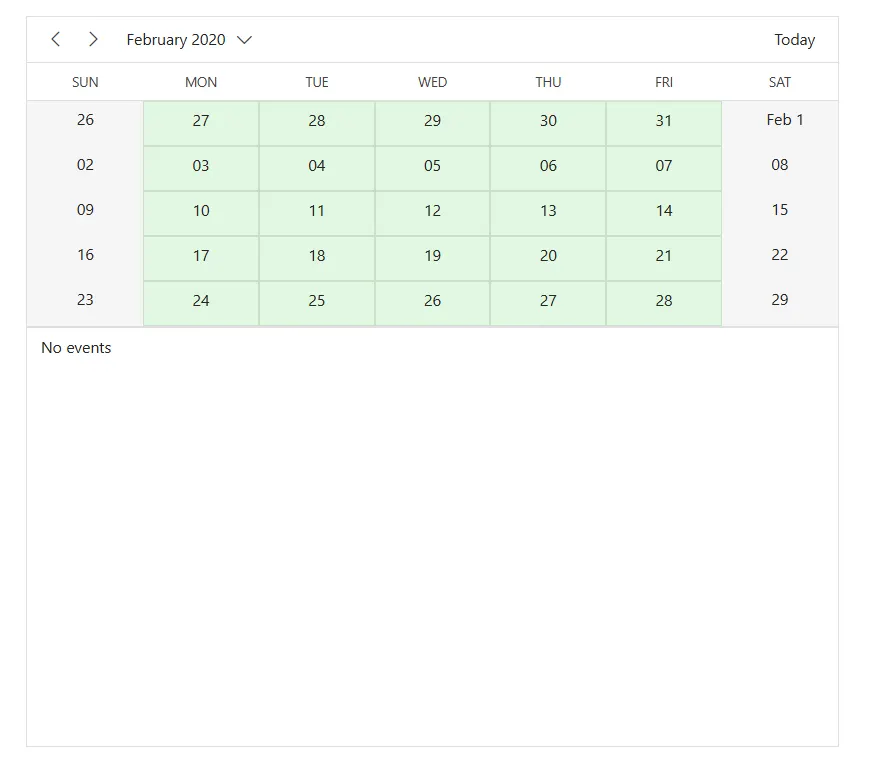 Work day cells in month agenda view
