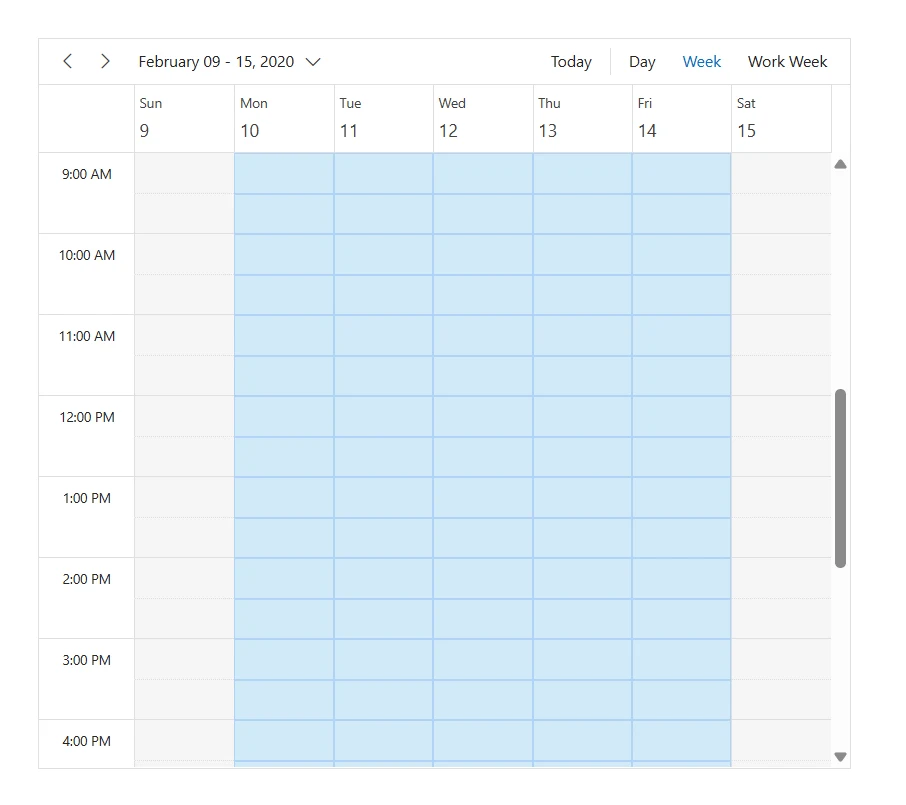 Work hour cells in vertical view