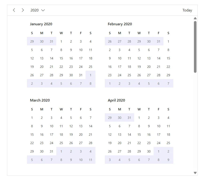 Other month work cells in Year view