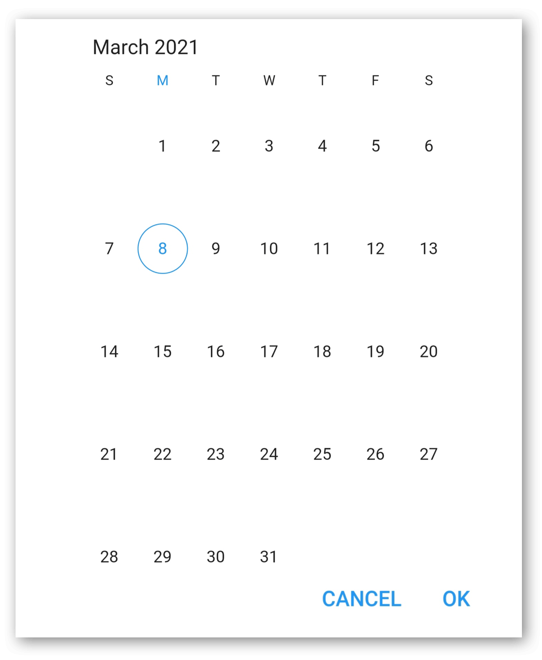 Show action buttons in Flutter Date Range Picker.
