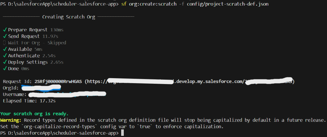 Salesforce create scratch organization