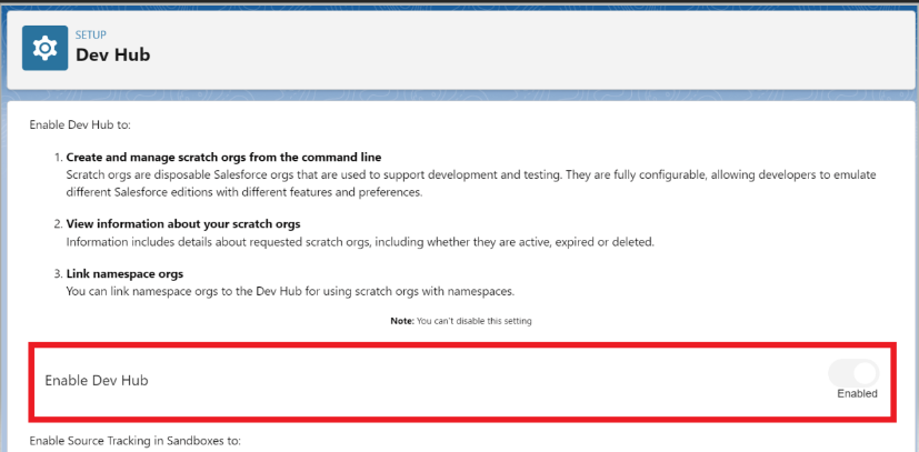 Enable Dev Hub