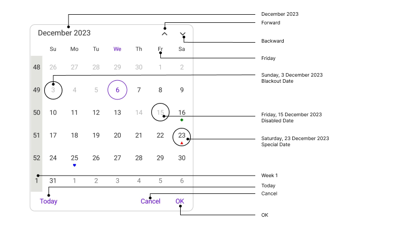 Month view accessibility in .NET MAUI Calendar.