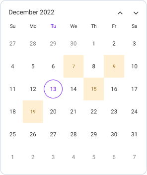 Special dates highlighted in .NET MAUI Calendar.
