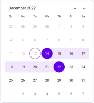 Forward range selection in .NET MAUI Calendar.