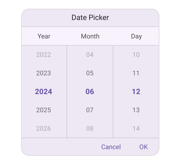 Fade mode in .NET MAUI Date picker.