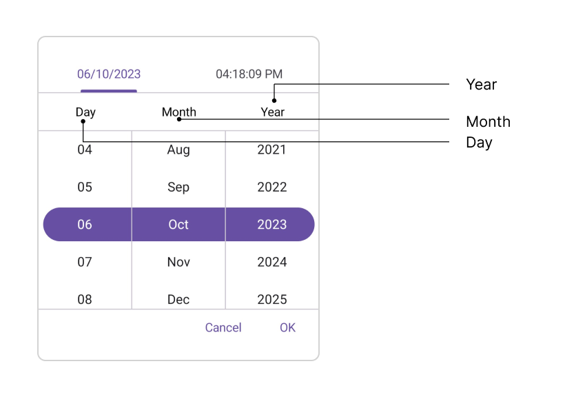 Column Header Layout in .NET MAUI Date Time Picker.