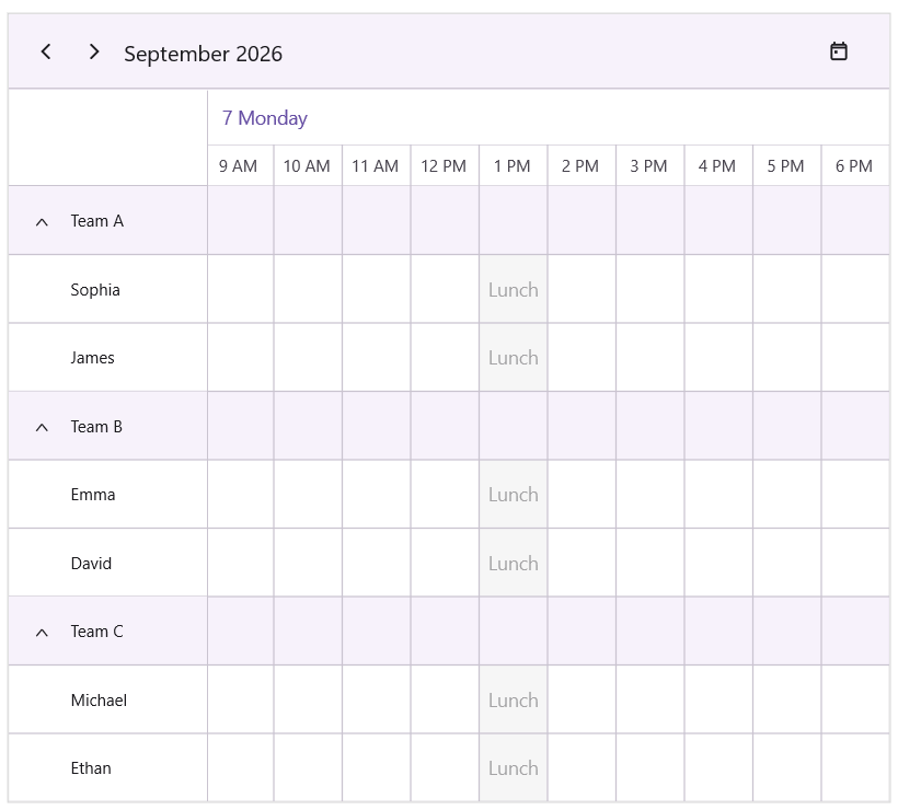 Assign special time regions to hierarchical resources in .NET MAUI Scheduler
