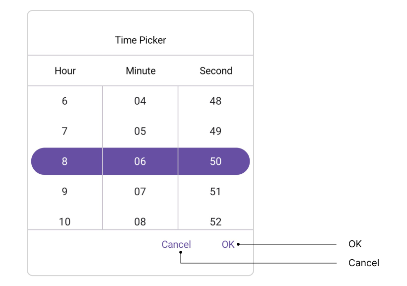 Footer layout in .NET MAUI Time Picker.