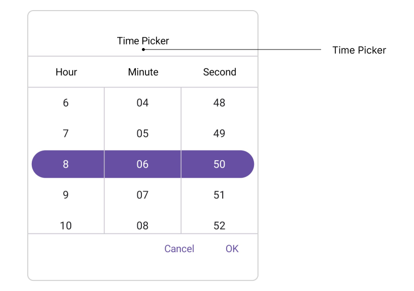 Header layout in .NET MAUI Time Picker.