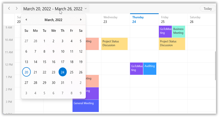 Show date picker in WinUI scheduler header
