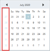 wpf calendar control shows week numbers