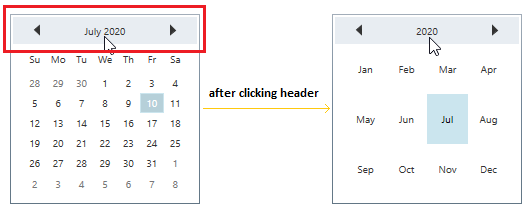 Navigation between day, month or year modeNavigate using header