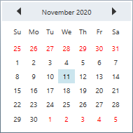 Changing previous and next month days foreground to differentiate current month days