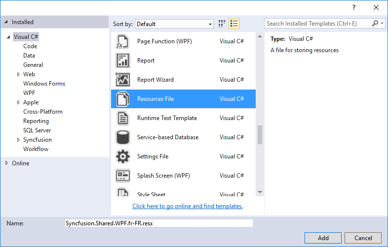 Adding new resource file in WPF application
