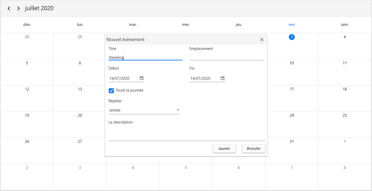 Shows the localized strings in French for WPF Scheduler