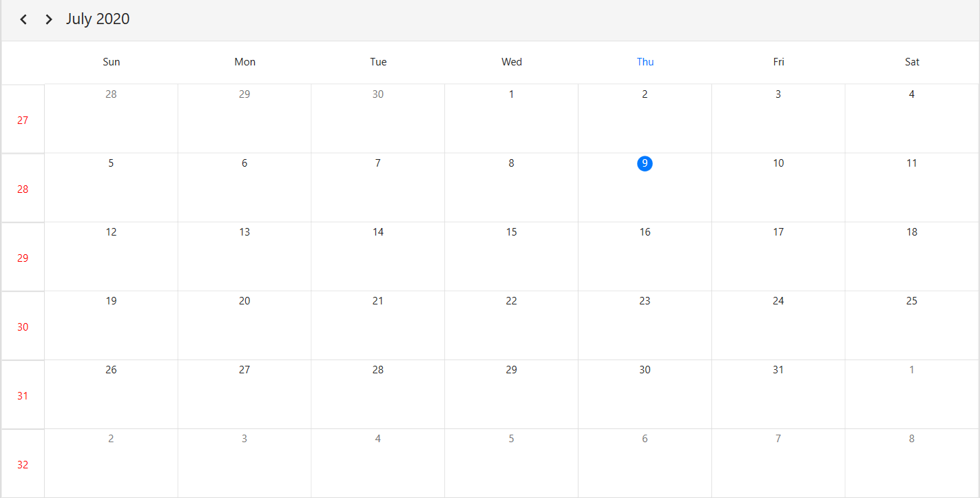 WPF Scheduler month view WeekNumberTemplate