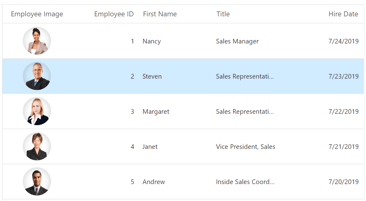 Blazor DataGrid with Column Template.