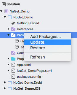 NuGet packages update in macOS Typescript