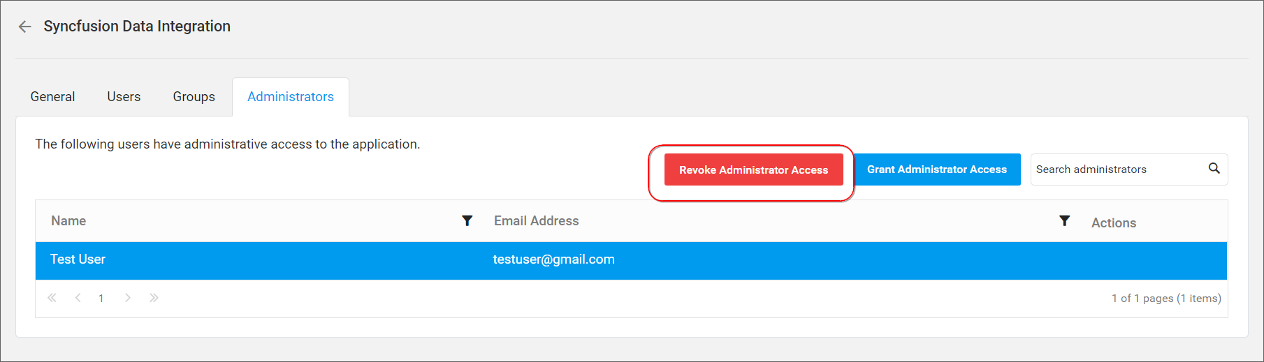 Revoke admin access button